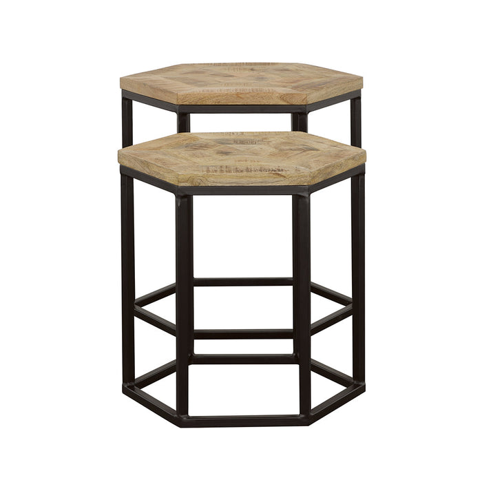 Coaster Adger 2-piece Hexagon Nesting Tables Natural and Black Default Title