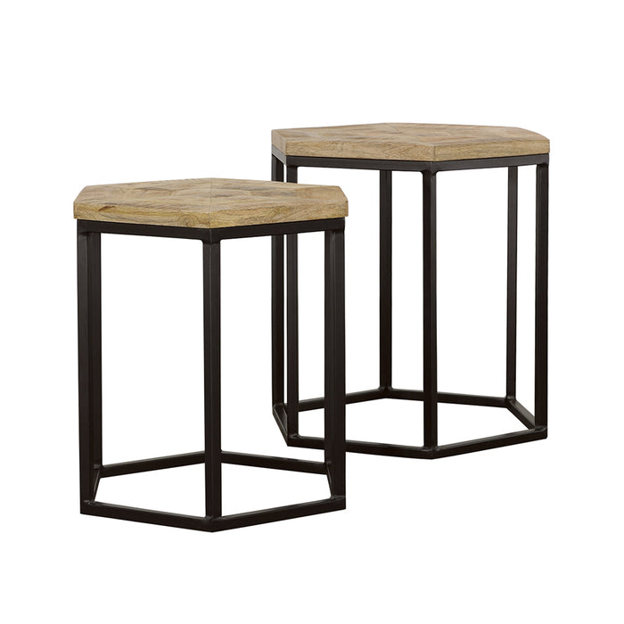 Coaster Adger 2-piece Hexagon Nesting Tables Natural and Black Default Title