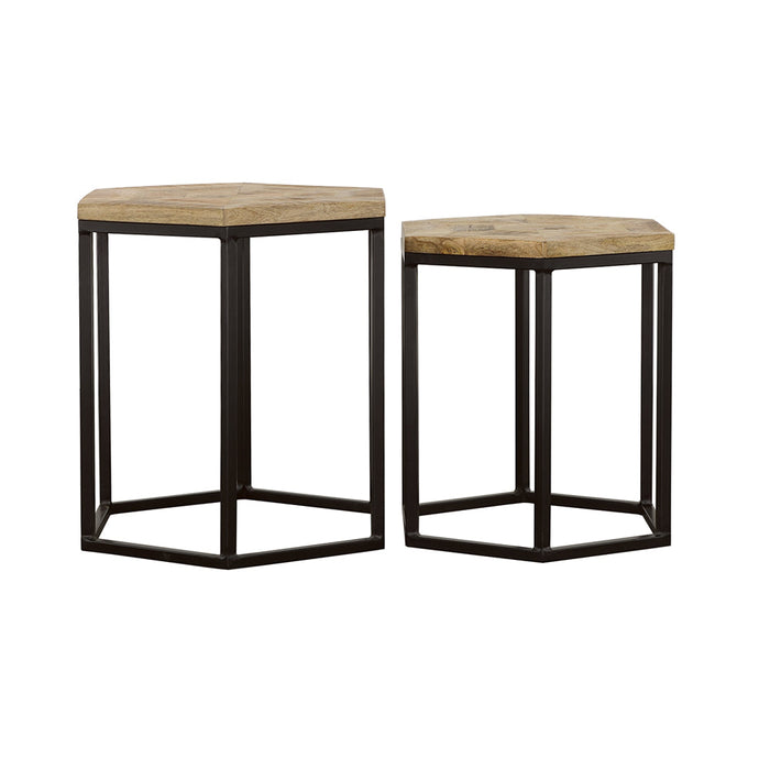 Coaster Adger 2-piece Hexagon Nesting Tables Natural and Black Default Title