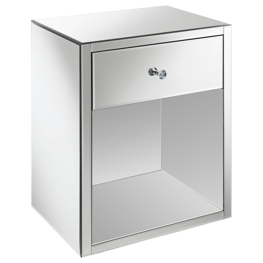 Coquette 1-drawer Mirrored Accent Side Table Silver