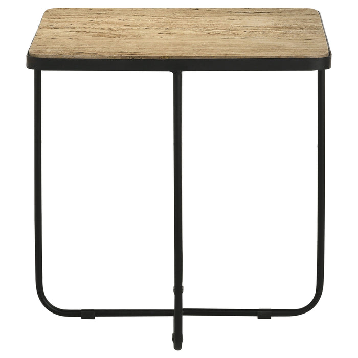 Coaster Elyna Square Accent Table Travertine and Black Default Title