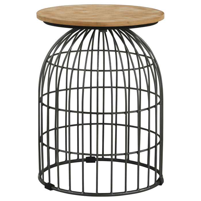 Coaster Bernardo Round Accent Table with Bird Cage Base Natural and Gunmetal Default Title