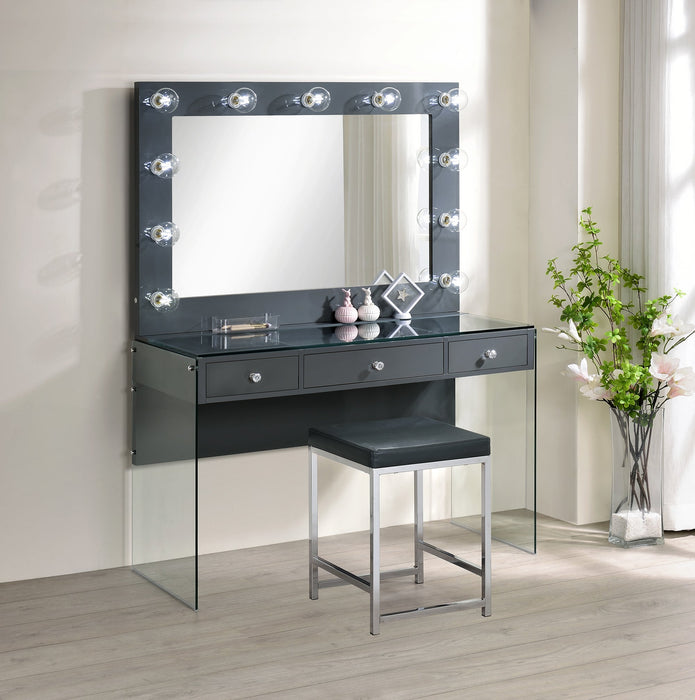 Coaster Afshan 3-drawer Vanity Desk with Lighting Mirror Grey High Gloss Default Title