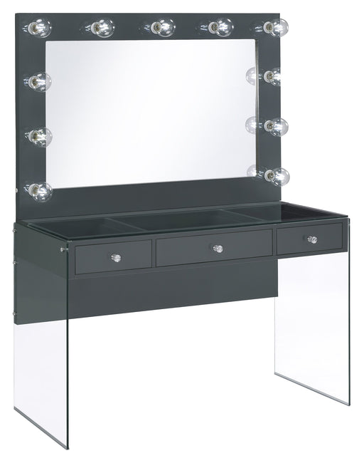 Coaster Afshan 3-drawer Vanity Desk with Lighting Mirror Grey High Gloss Default Title