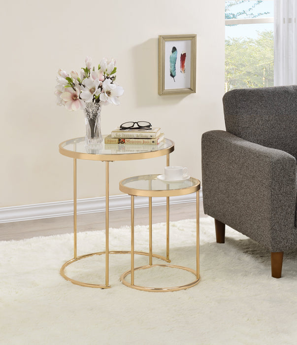 Coaster Maylin 2-piece Round Glass Top Nesting Tables Gold Default Title