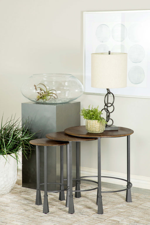 Coaster Deja 3-piece Round Nesting Table Natural and Gunmetal Default Title