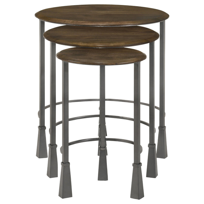 Coaster Deja 3-piece Round Nesting Table Natural and Gunmetal Default Title