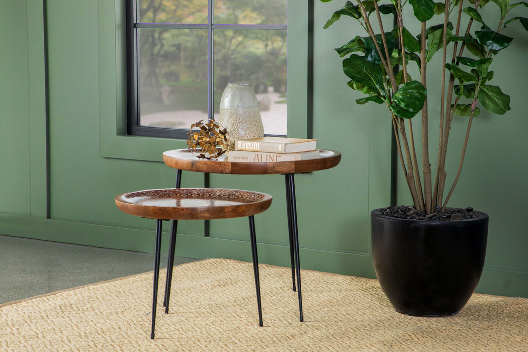 Coaster Nuala 2-piece Round Nesting Table with Tripod Tapered Legs Honey and Black Default Title