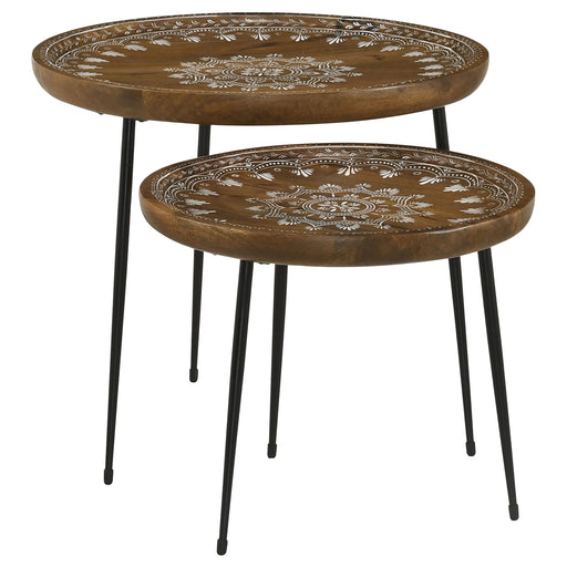 Coaster Nuala 2-piece Round Nesting Table with Tripod Tapered Legs Honey and Black Default Title