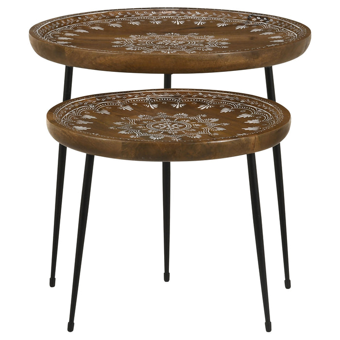 Coaster Nuala 2-piece Round Nesting Table with Tripod Tapered Legs Honey and Black Default Title