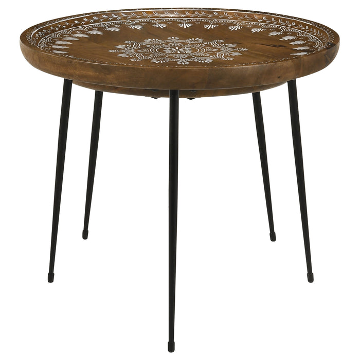 Coaster Nuala 2-piece Round Nesting Table with Tripod Tapered Legs Honey and Black Default Title