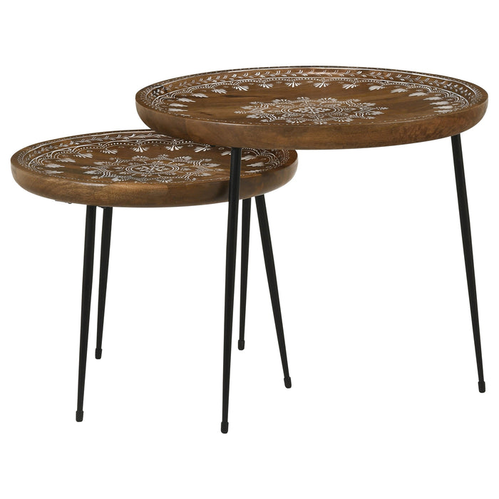 Coaster Nuala 2-piece Round Nesting Table with Tripod Tapered Legs Honey and Black Default Title