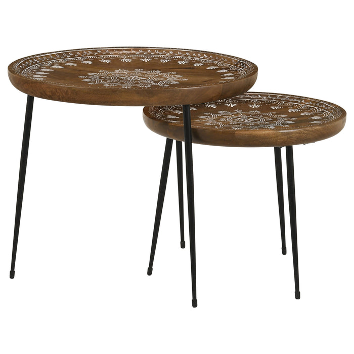 Coaster Nuala 2-piece Round Nesting Table with Tripod Tapered Legs Honey and Black Default Title