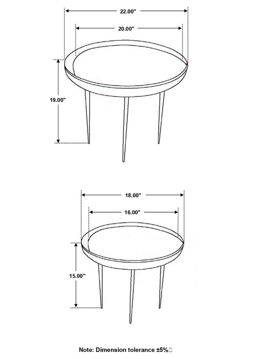 Coaster Nuala 2-piece Round Nesting Table with Tripod Tapered Legs Honey and Black Default Title