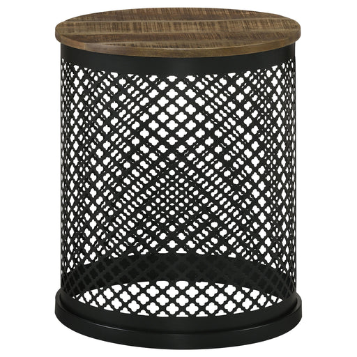 Coaster Aurora Round Accent Table with Drum Base Natural and Black Default Title