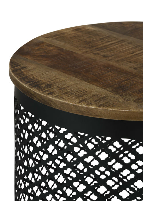 Coaster Aurora Round Accent Table with Drum Base Natural and Black Default Title