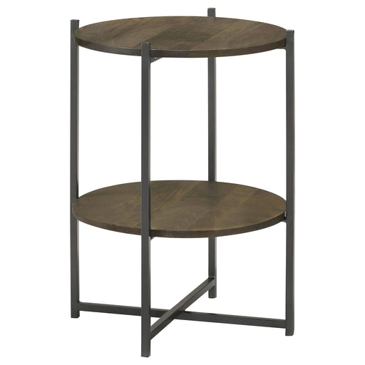 Coaster Axel Round Accent Table with Open Shelf Natural and Gunmetal Default Title