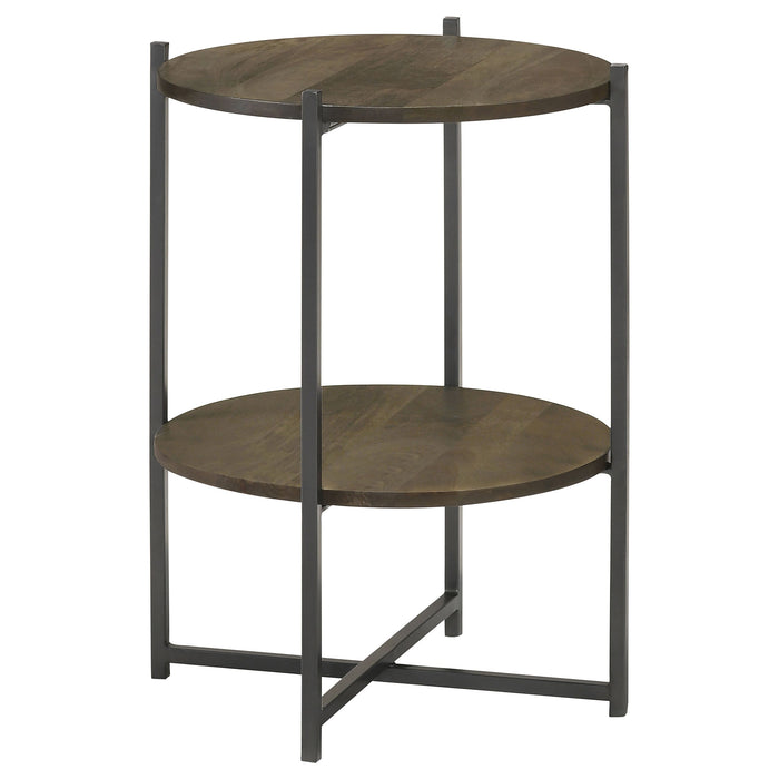 Coaster Axel Round Accent Table with Open Shelf Natural and Gunmetal Default Title