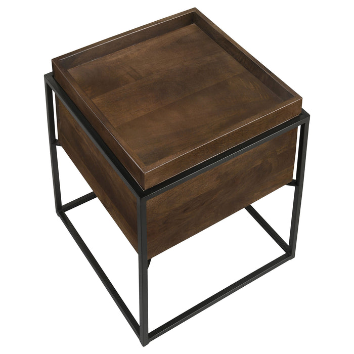 Coaster Ondrej Square Accent Table with Removable Top Tray Dark Brown and Gunmetal Default Title