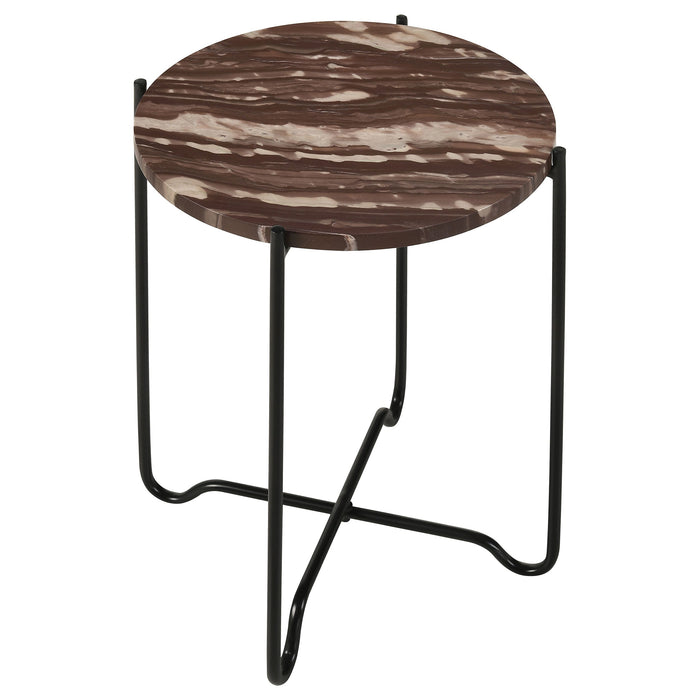 Coaster Latifa Round Accent Table with Marble Top Red and Black Default Title