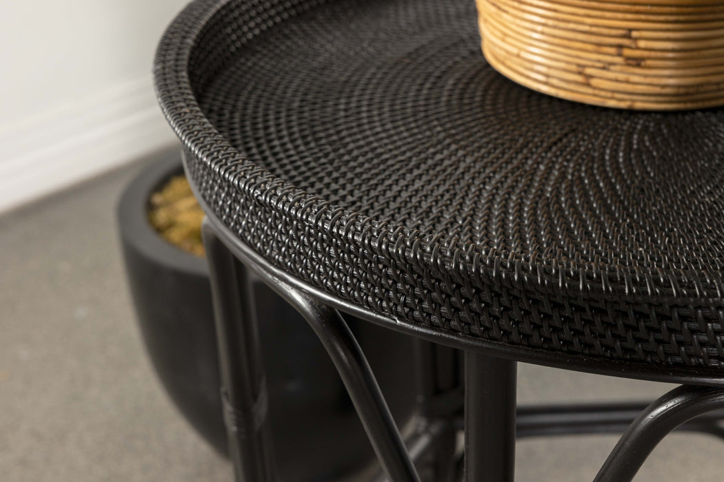 Coaster Antonio Round Rattan Tray Top Accent Table Black Default Title