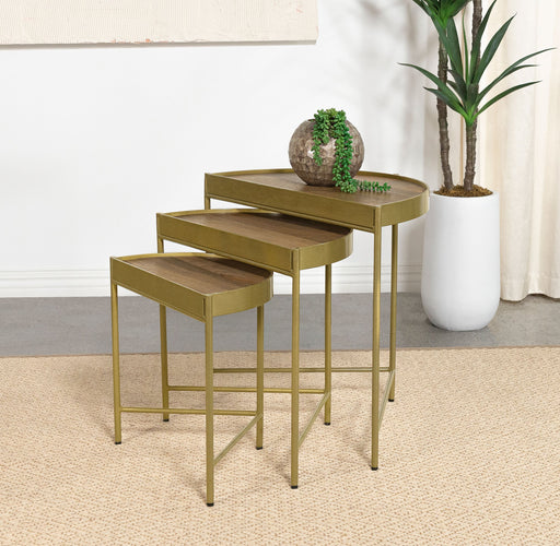 Coaster Tristen 3-Piece Demilune Nesting Table With Recessed Top Brown and Gold Default Title