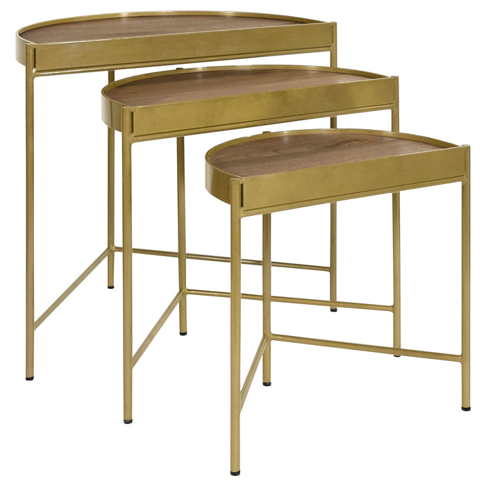 Coaster Tristen 3-Piece Demilune Nesting Table With Recessed Top Brown and Gold Default Title