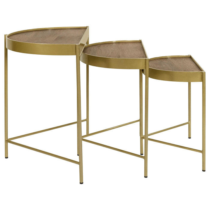 Coaster Tristen 3-Piece Demilune Nesting Table With Recessed Top Brown and Gold Default Title