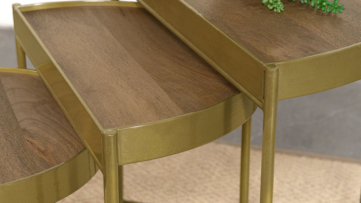 Coaster Tristen 3-Piece Demilune Nesting Table With Recessed Top Brown and Gold Default Title