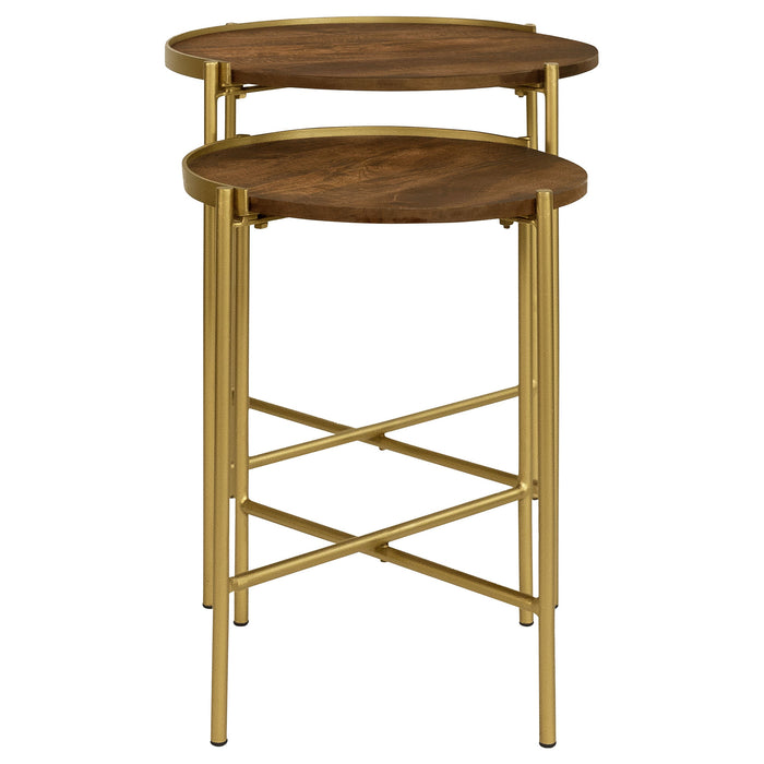 Coaster Malka 2-piece Round Nesting Table Dark Brown and Gold Default Title