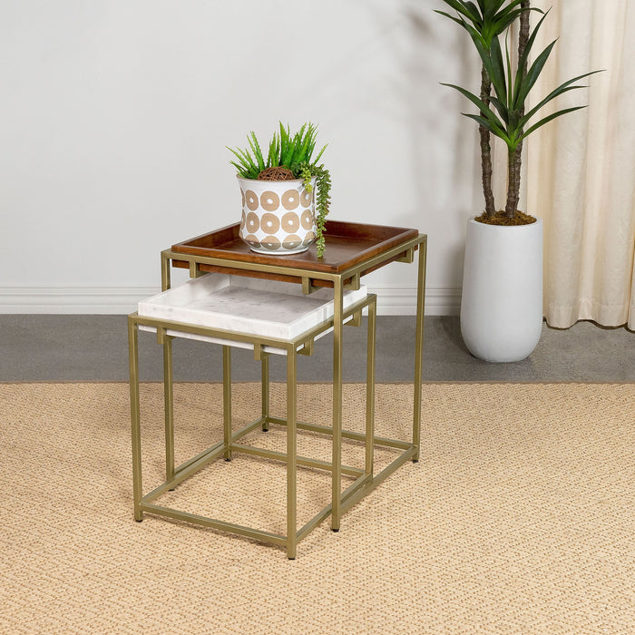 Coaster Bolden 2-Piece Square Nesting Table With Recessed Top Gold Default Title