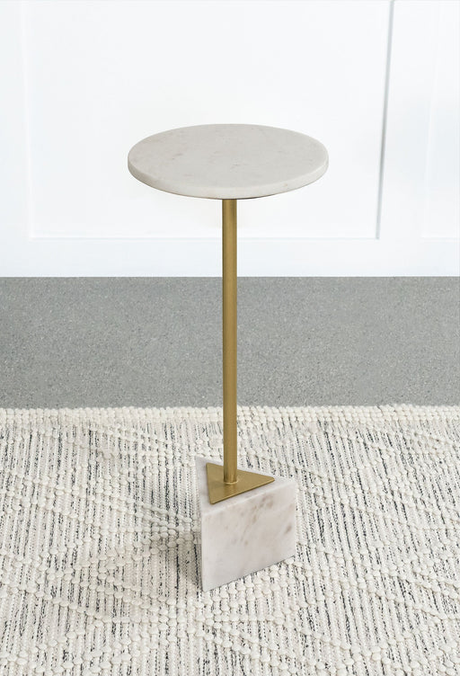 Coaster Fulcher Round Metal Side Table White and Gold Default Title