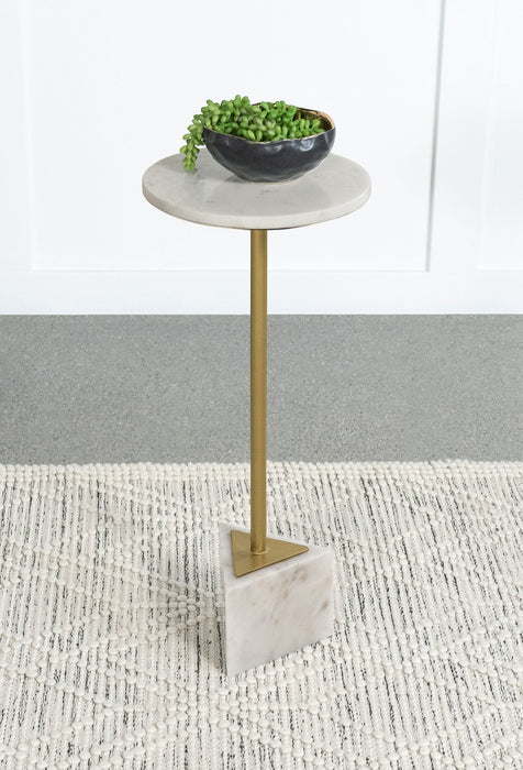 Coaster Fulcher Round Metal Side Table White and Gold Default Title