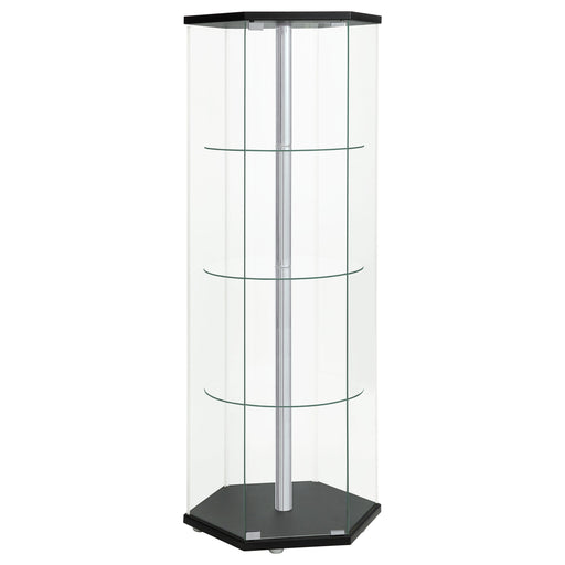 Coaster Zahavah 4-shelf Hexagon Shaped Curio Cabinet Black and Clear Default Title