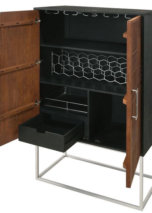 Coaster Borman 2-door Bar Cabinet Wine Storage Walnut and Black Default Title