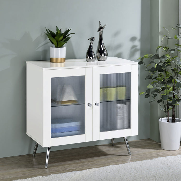 Coaster Nieta 2-tier Accent Cabinet with Glass Shelf White High Gloss and Chrome Default Title