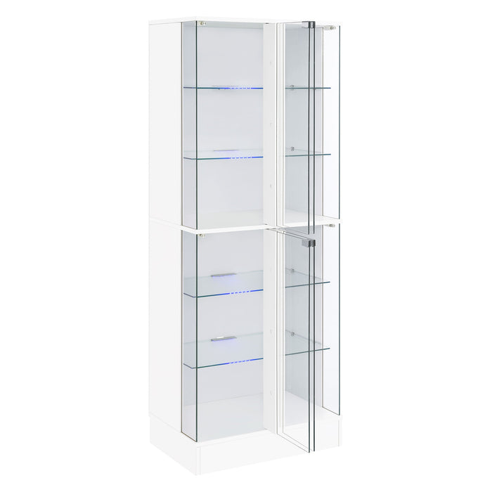 Coaster Cabra Display Case Curio Cabinet with Glass Shelves and LED Lighting White High Gloss Default Title