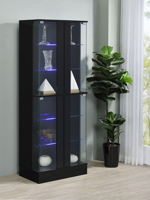 Coaster Cabra Display Case Curio Cabinet with Glass Shelves and LED Lighting Black High Gloss Default Title