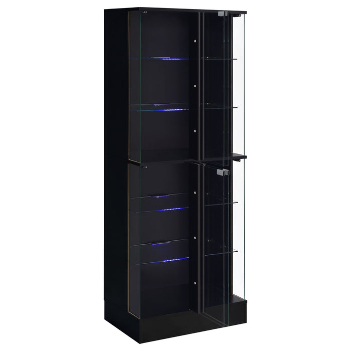 Coaster Cabra Display Case Curio Cabinet with Glass Shelves and LED Lighting Black High Gloss Default Title