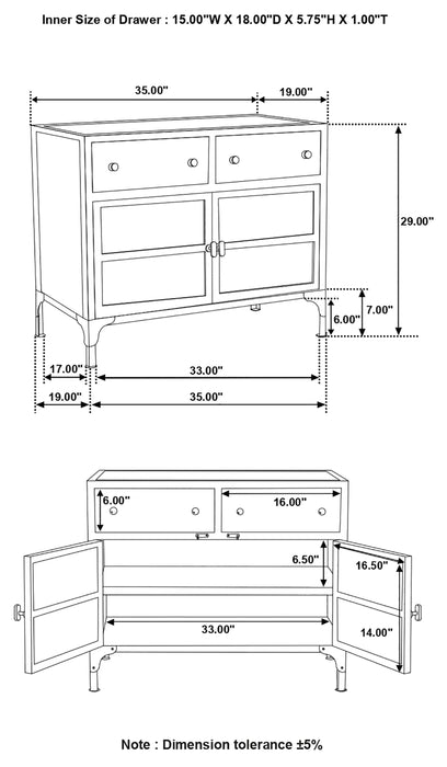 Coaster Sadler 2-drawer Accent Cabinet with Glass Doors Black Default Title