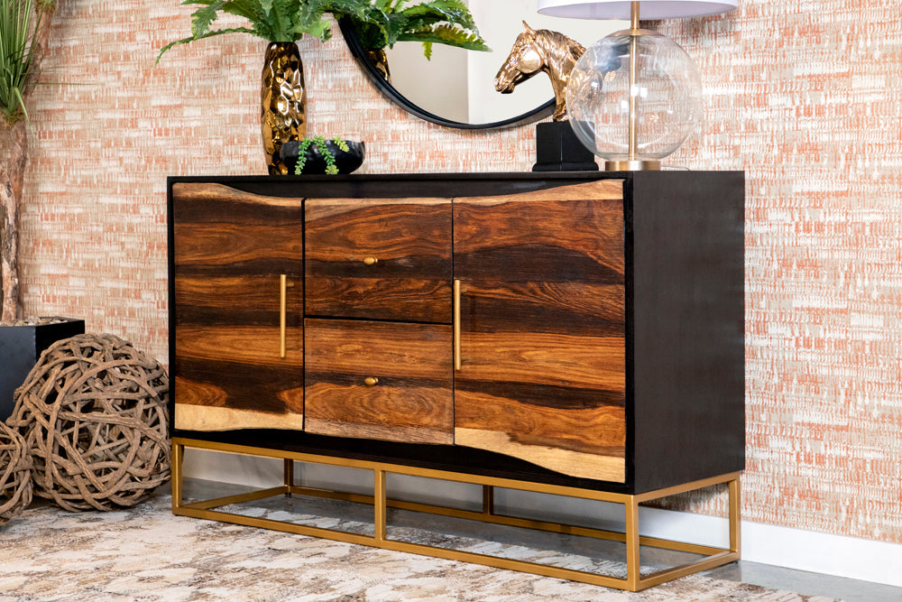 Coaster Zara 2-drawer Accent Cabinet Black Walnut and Gold Default Title