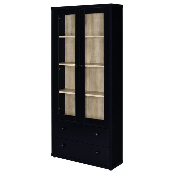 Hawthorne 4-shelf Glass Door Tall Cabinet with Drawers Black