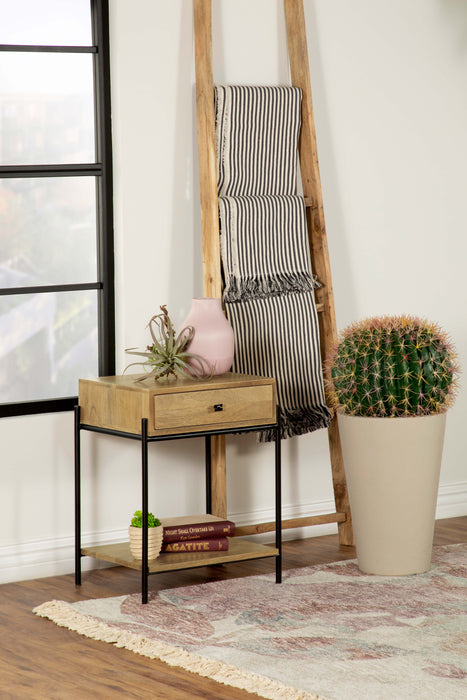 Coaster Declan 1-drawer Accent Table with Open Shelf Natural Mango and Black Default Title