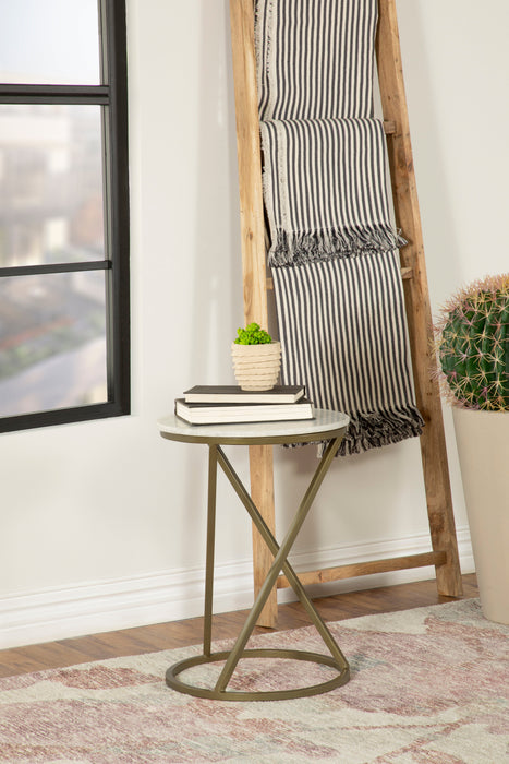 Coaster Malthe Round Accent Table with Marble Top White and Antique Gold Default Title