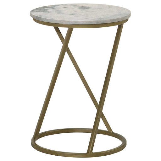 Coaster Malthe Round Accent Table with Marble Top White and Antique Gold Default Title