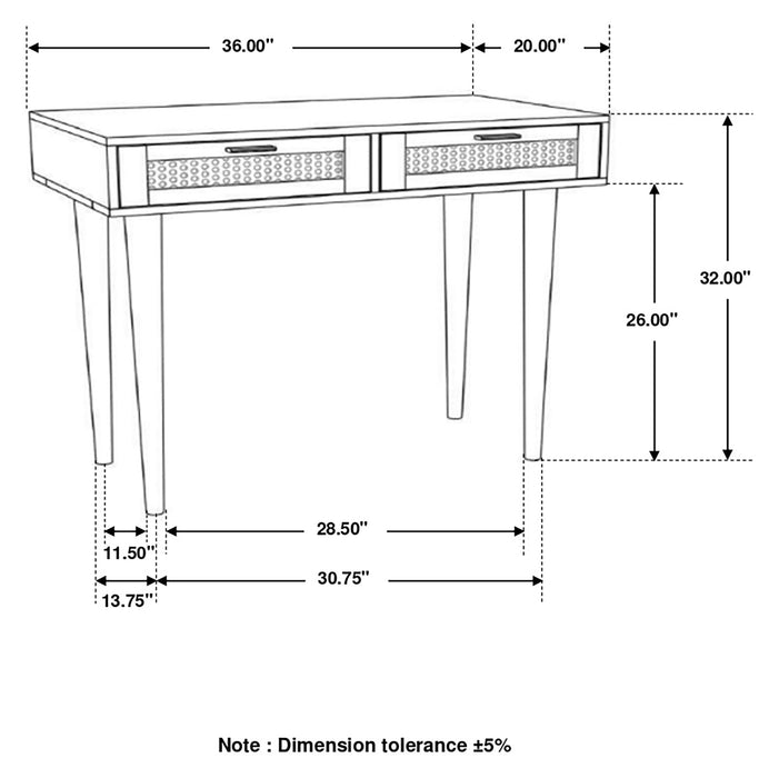 Coaster Zamora Rectangular 2-drawer Accent Writing Desk Natural Default Title