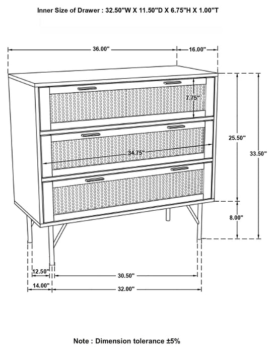 Coaster Zamora 3-drawer Accent Cabinet Natural and Antique Brass Default Title