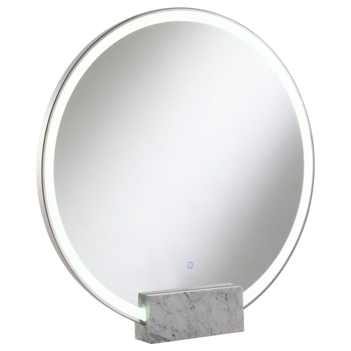 Coaster Jocelyn Round Table Top LED Vanity Mirror White Marble Base Chrome Frame Chrome Frame