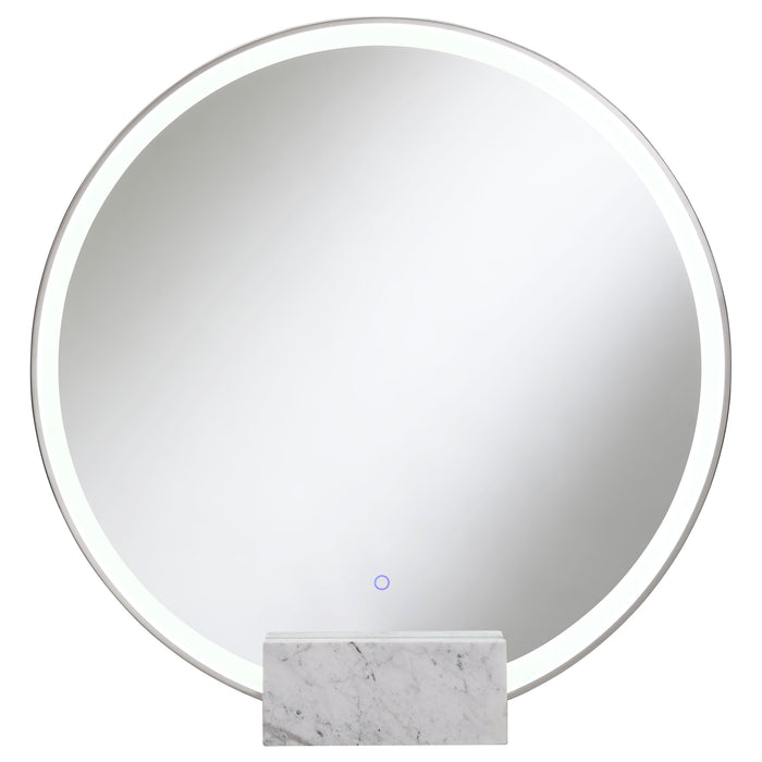 Coaster Jocelyn Round Table Top LED Vanity Mirror White Marble Base Chrome Frame Gold Frame