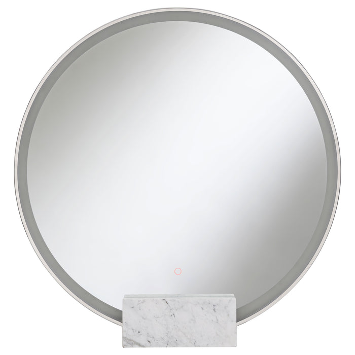 Coaster Jocelyn Round Table Top LED Vanity Mirror White Marble Base Chrome Frame Gold Frame